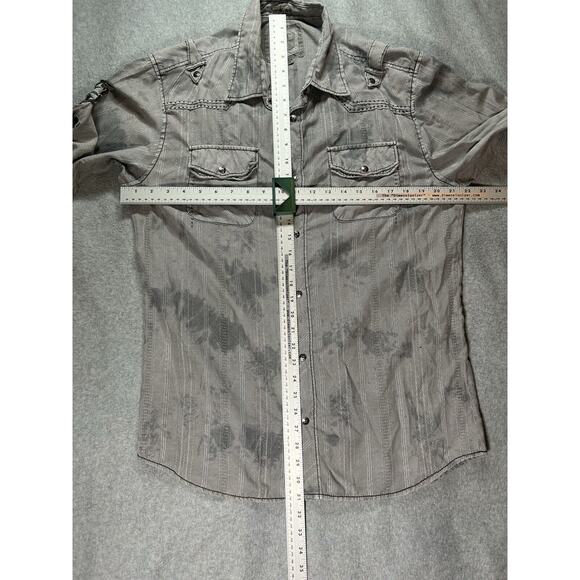 BKE Buckle Shirt Men Large Grey Dapple Metal Snap Epaulettes Pockets Long Sleeve - Picture 2 of 14